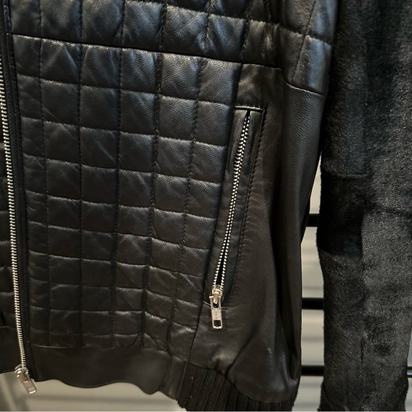 Jonathan Simkhai leather and fur zip up jacket with hood - Picture 5 of 6